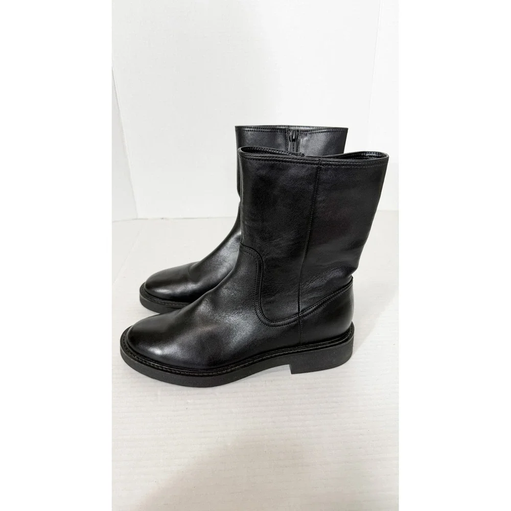 Veronica Beard Creswell Mid Calf Black Leather Minimalist Chelsea Boot Size 8